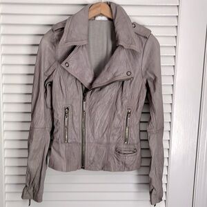 Womens EVER Brand Leather Moto Jacket in Gray